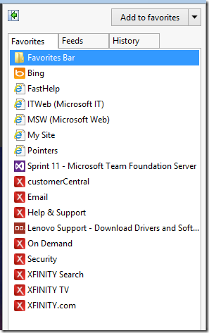 I don't use favorites that much as you can see, but there are now 8 Xfinity related favorites here. OK seriously, this getting out of hand.